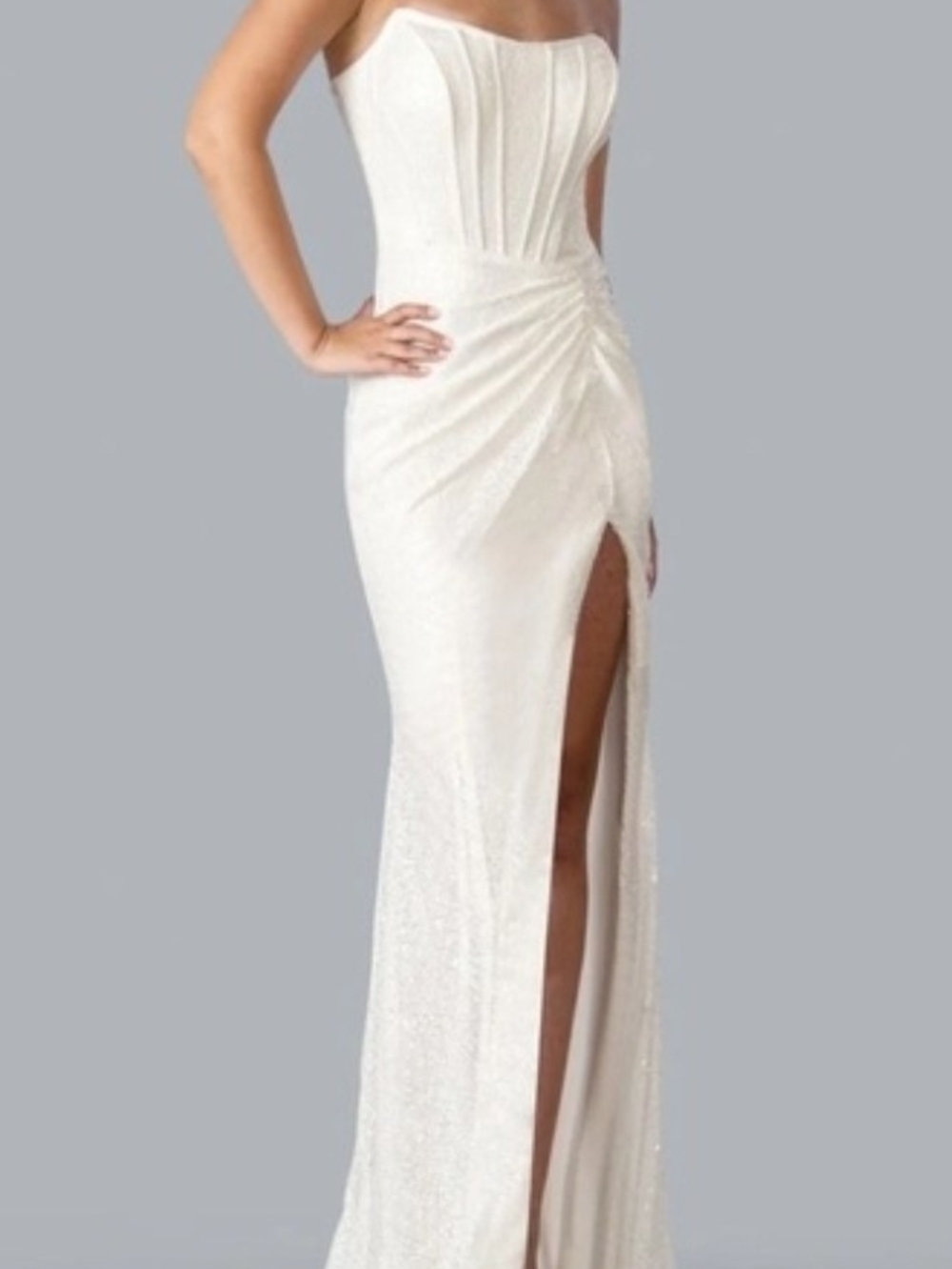 Stella Couture Strapless White Ruched Side-Slit Wedding Gown Size 8 Nwt